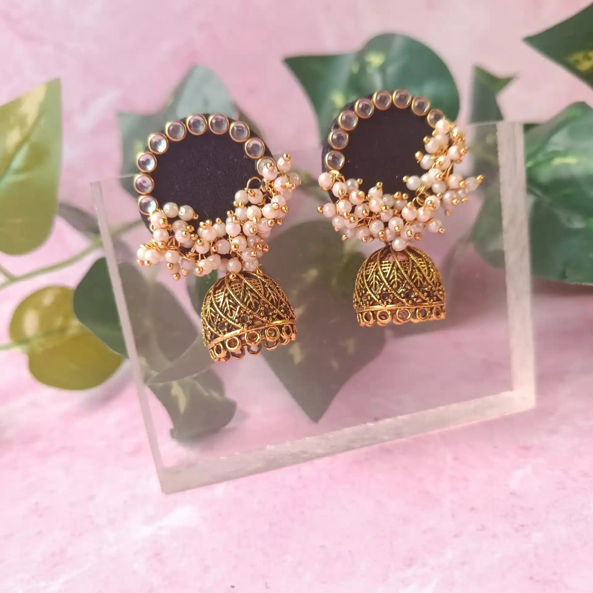 handmade earrings fabric fantasia black1