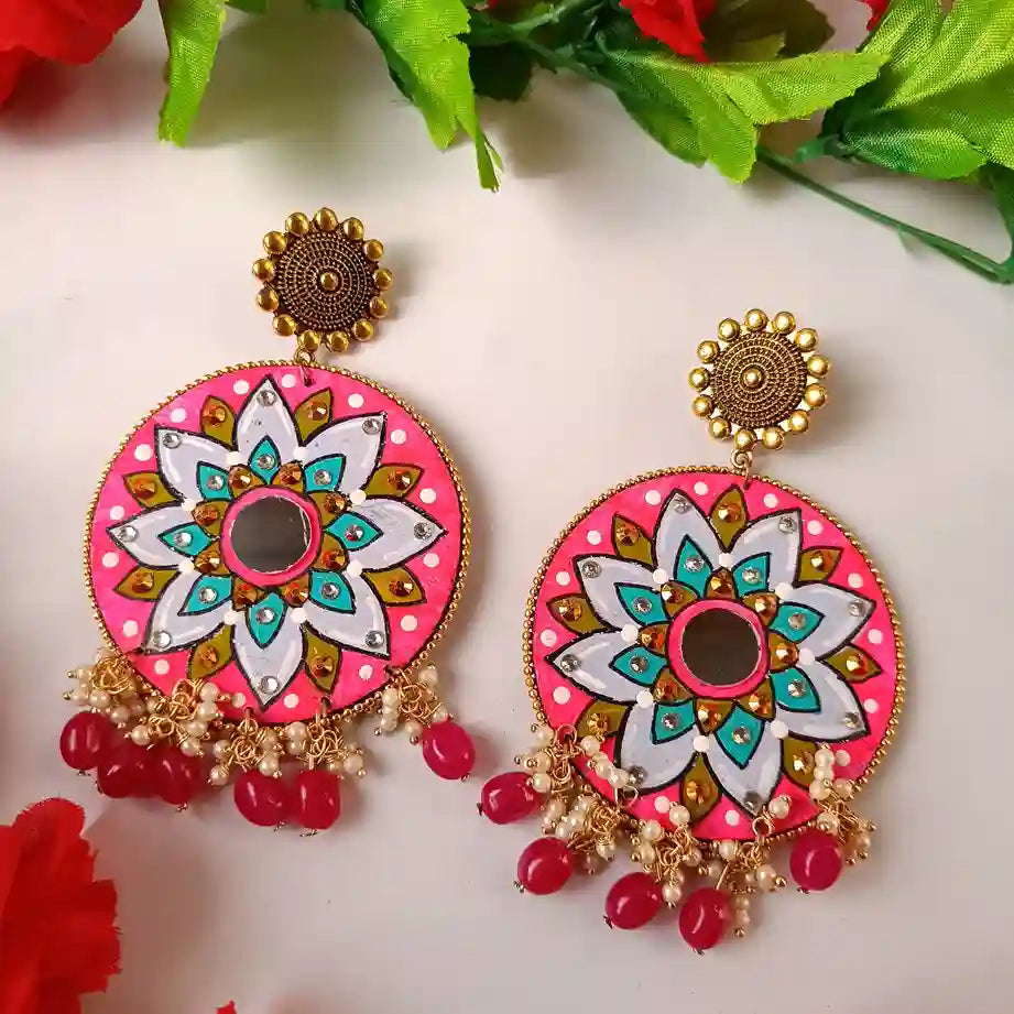 Tela Naari Mandala Hand Painted Earrings Jiya - Main Image