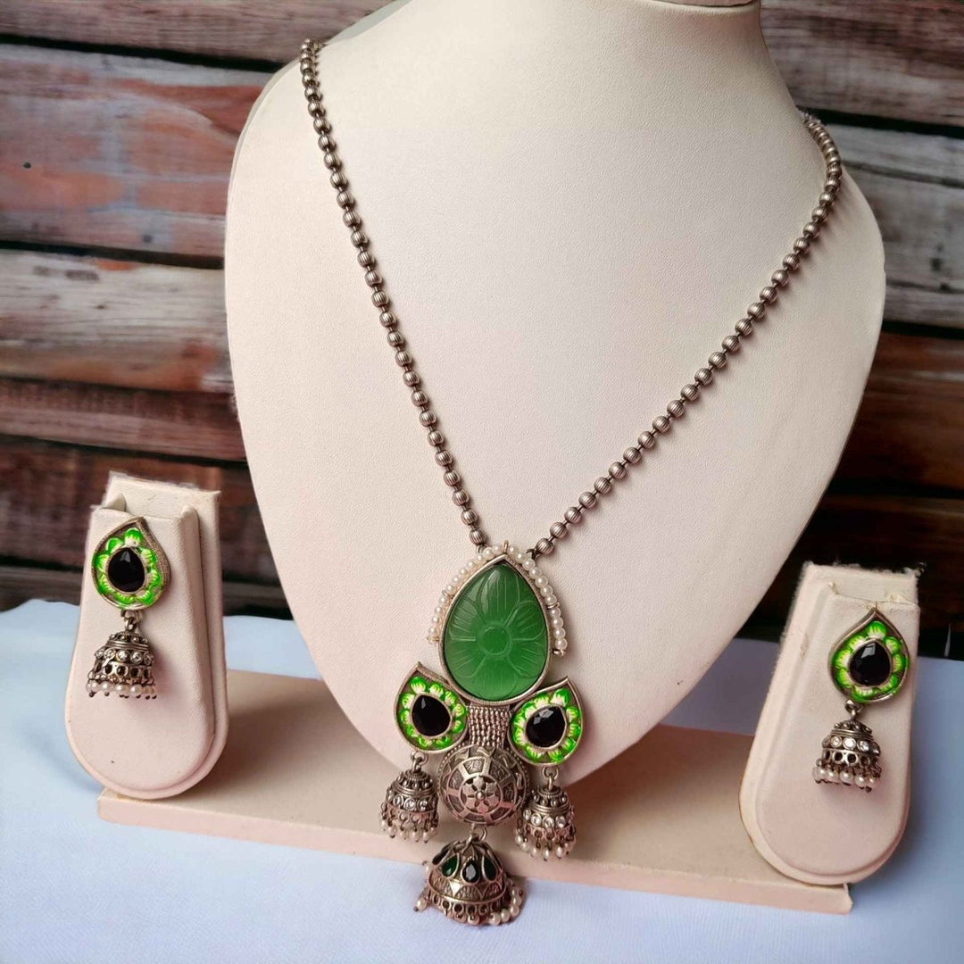 SILVER REPLICA NECKLACE SET HASLEY LIGHT GREEN