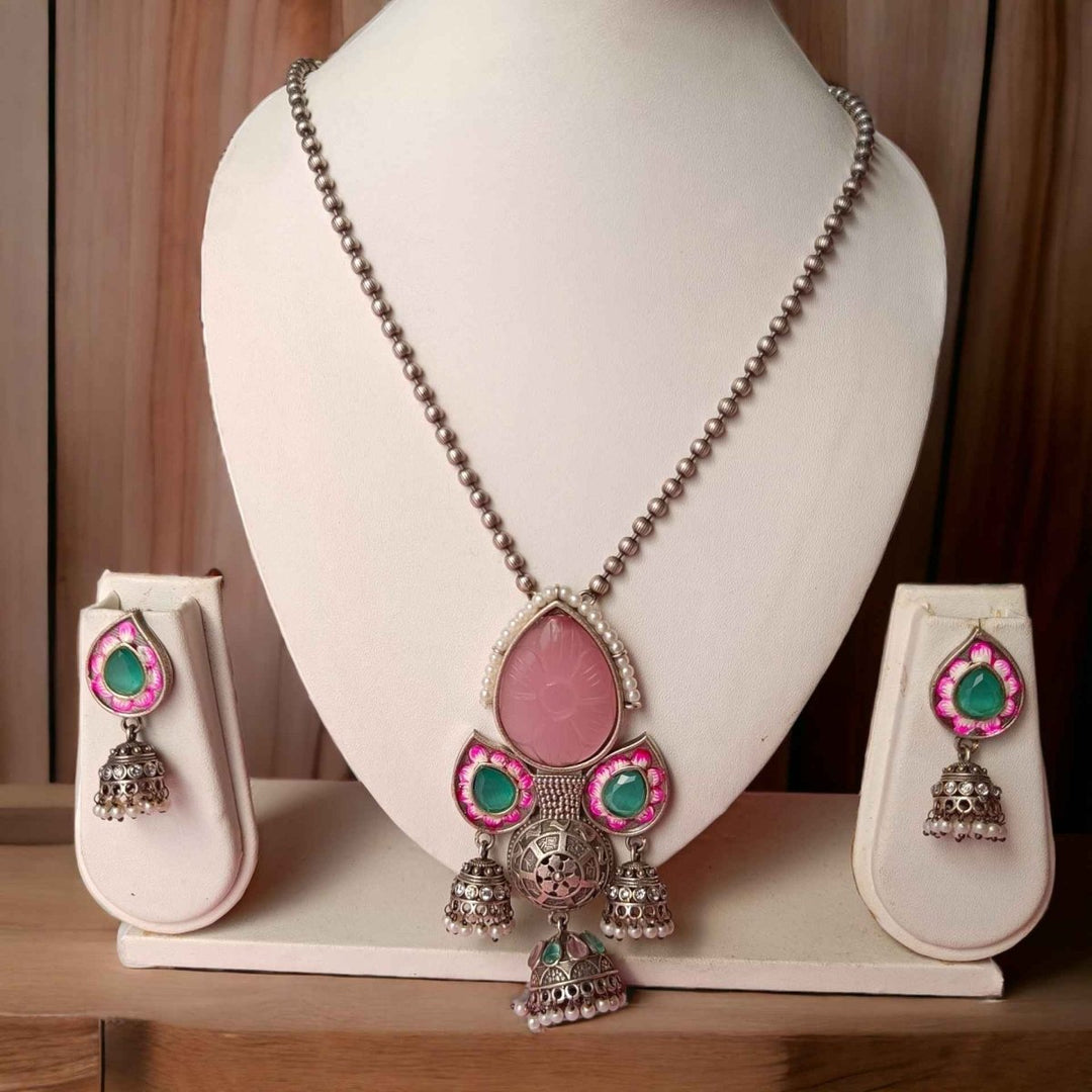 SILVER REPLICA NECKLACE SET HASLEY PINK