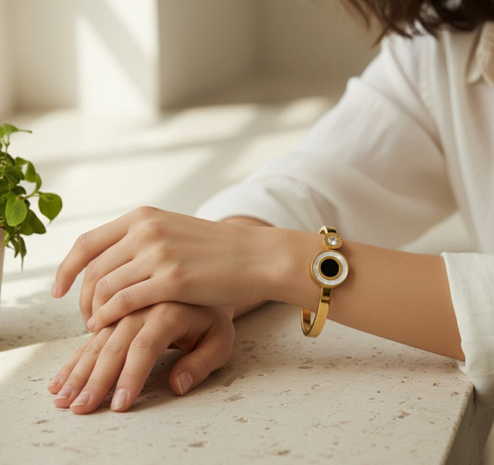 Anti Tarnish Dual Circle Cuff Bracelet