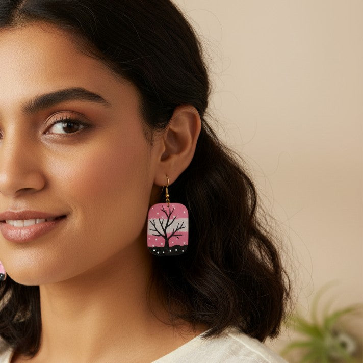 Tela Naari Handmade Painted Winter Tree Earrings
