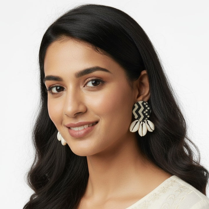 Tela Naari Handmade Abstract Tribal Cowrie Earrings