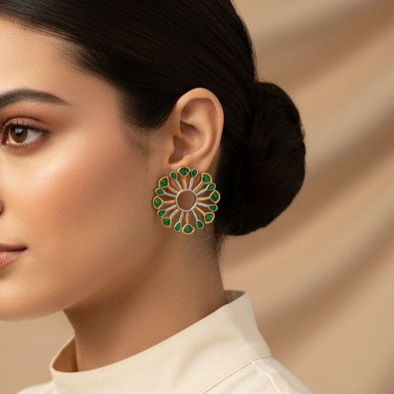 Tela Naari Advika Dual Tone Peacock Fan Earrings