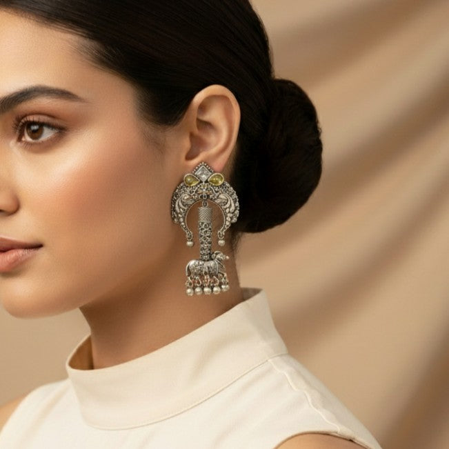 Amaya Silver Oxidised Tribal Tusk Earrings