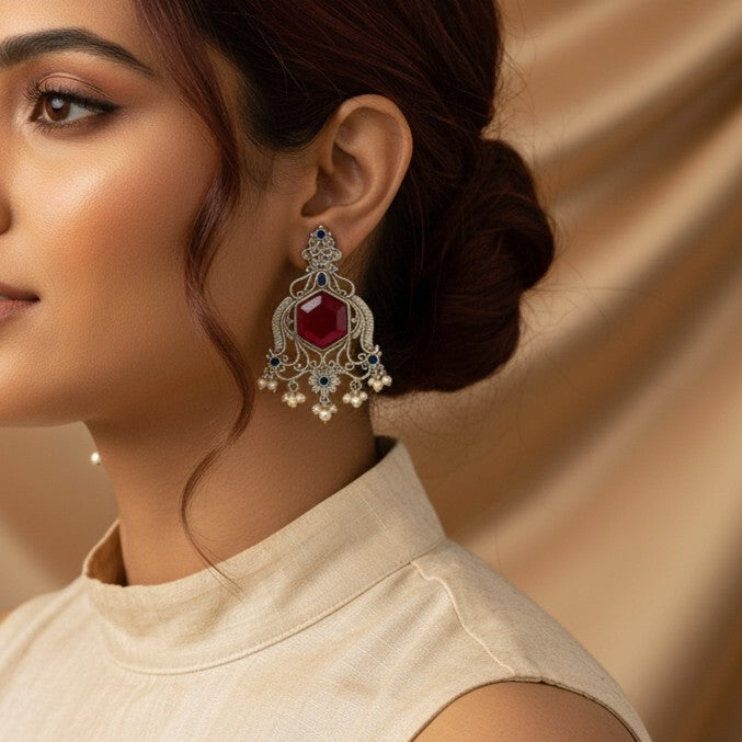 Tela Naari Chetna Silver Oxidised Chandbalis Earrings