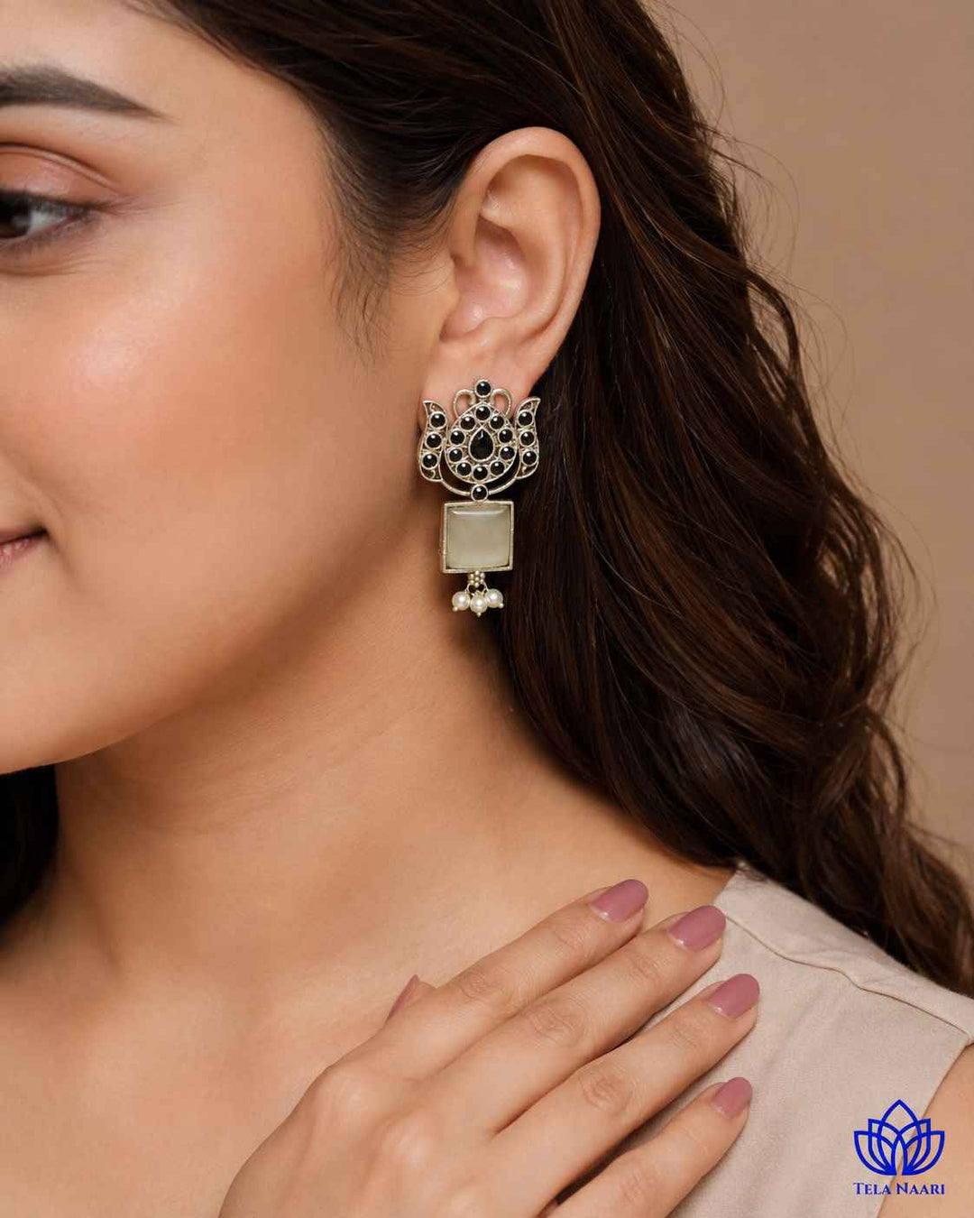 Silver Oxidised Earrings Azalea White