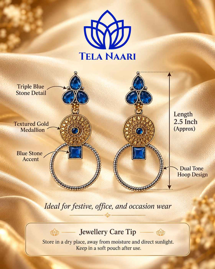Aishwarya Blue Dual Tone Silver Plated Earrings