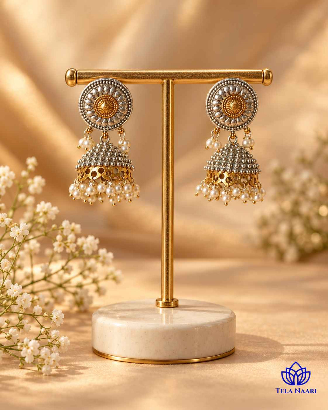 Renu Dual Tone Silver Plated Jhumka Earrings