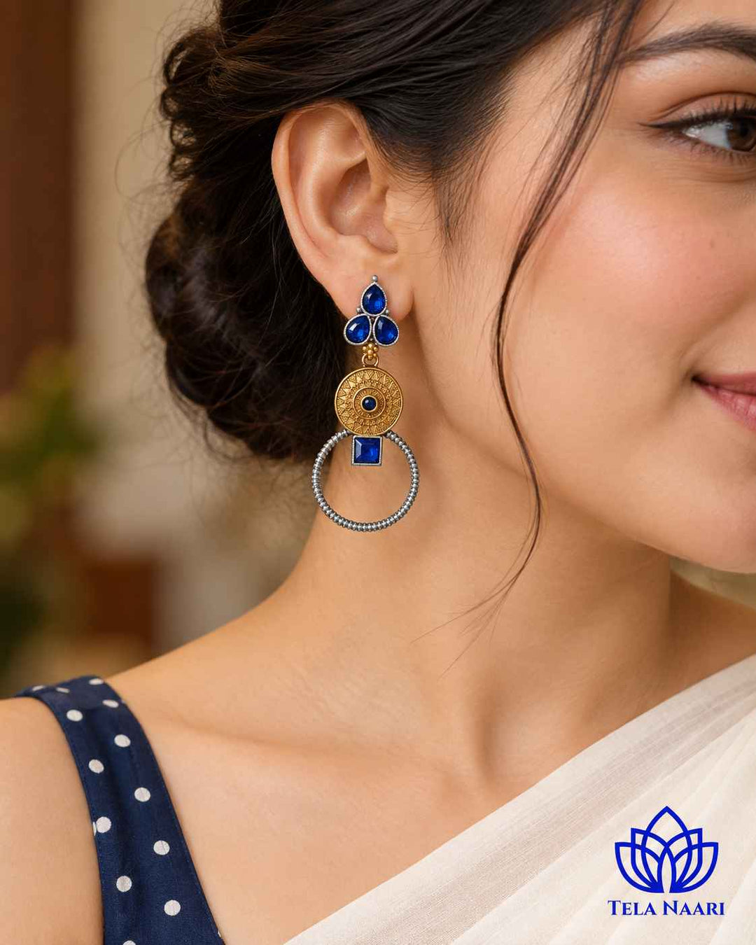 Aishwarya Blue Dual Tone Silver Plated Earrings