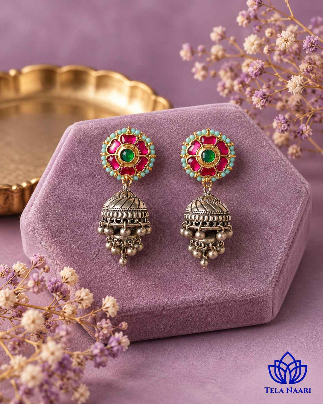 Sushmita Dual Tone Pachi Kundan Jhumka Earrings