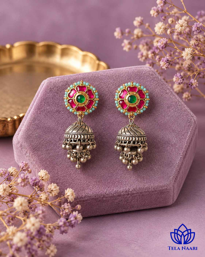 Sushmita Dual Tone Pachi Kundan Jhumka Earrings