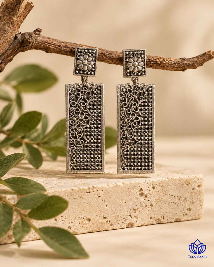 Bhavya Tear Drop Silver-Plated Earrings