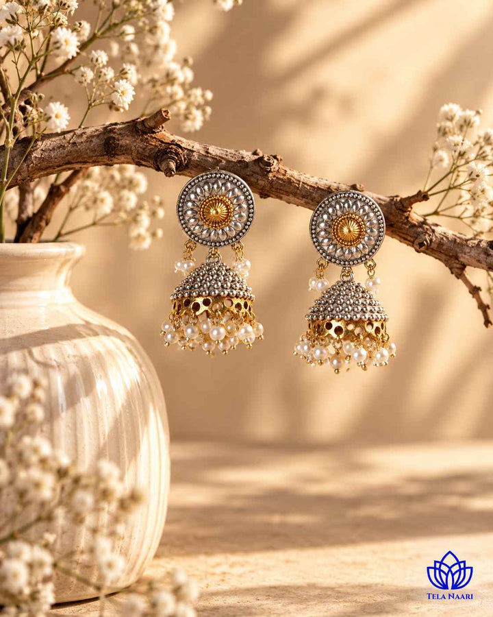 Renu Dual Tone Silver Plated Jhumka Earrings