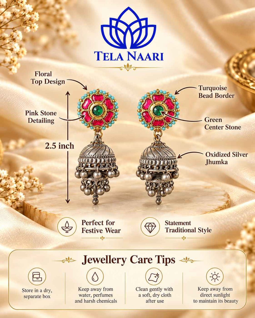 Sushmita Dual Tone Pachi Kundan Jhumka Earrings