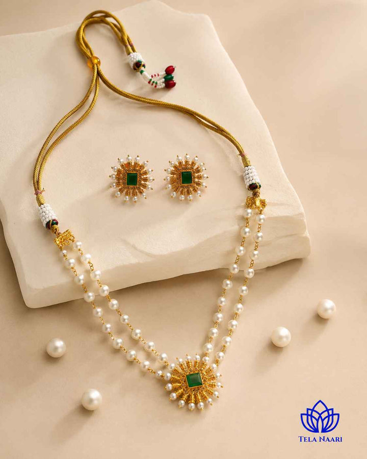 Jeevika Gold Plated Gold Stone Necklace Set