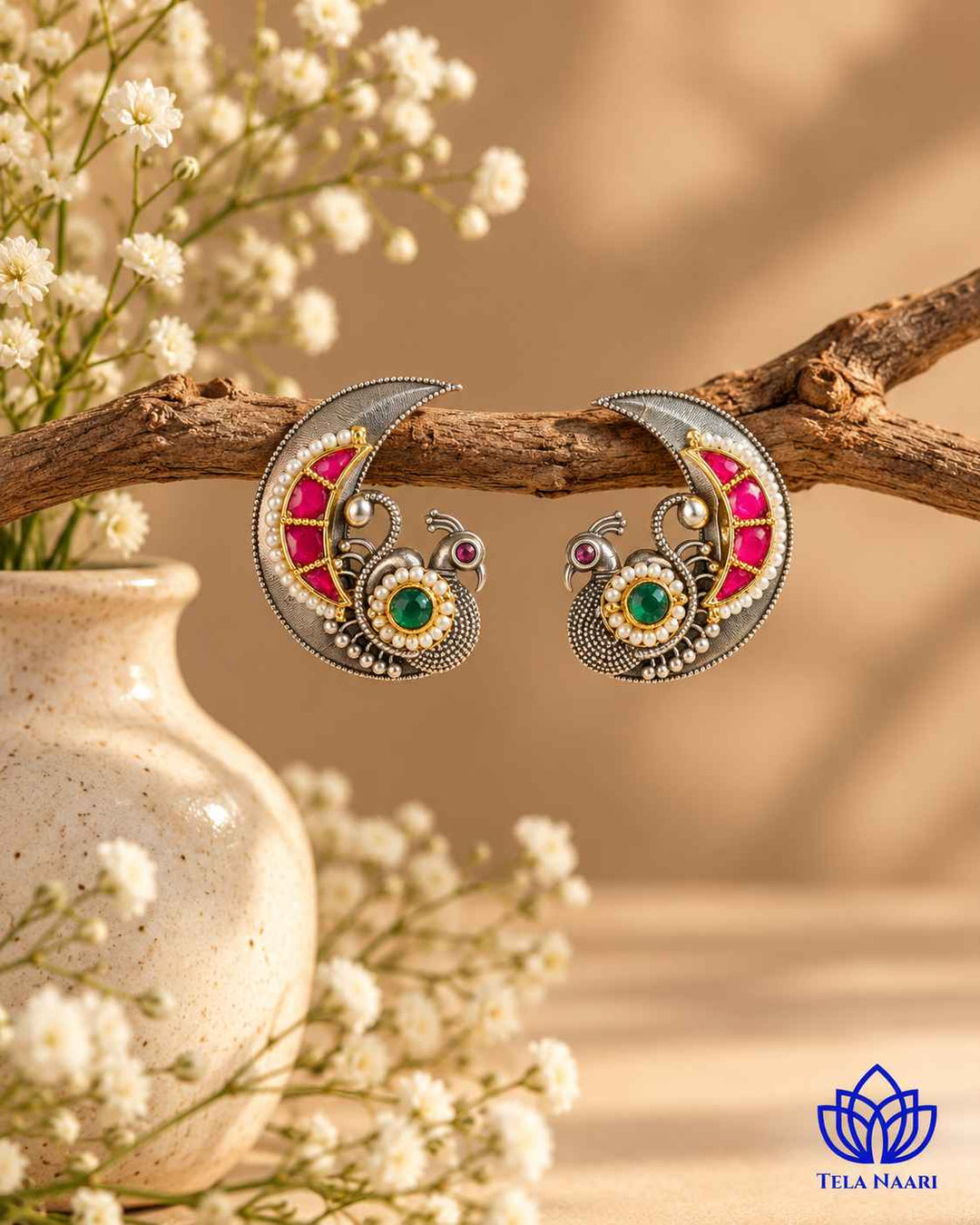 Nayana Dual Tone Fushion Pachi Kundan Stud Earrings