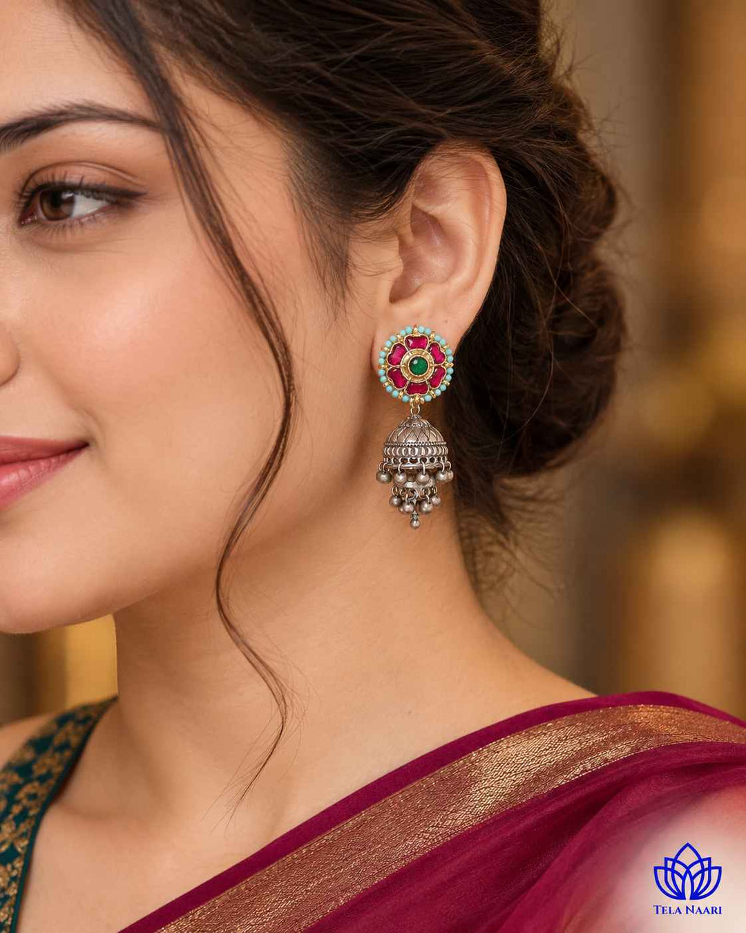Sushmita Dual Tone Pachi Kundan Jhumka Earrings