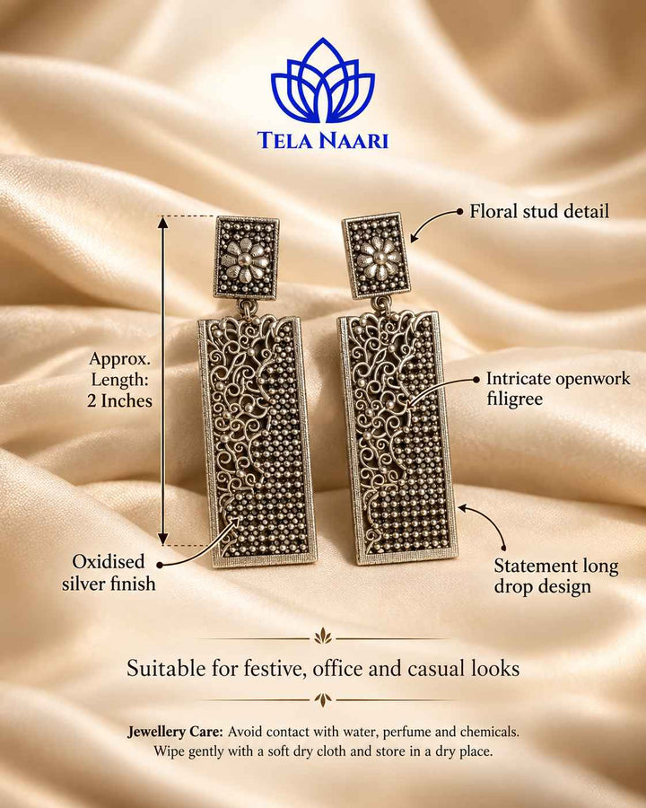 Bhavya Tear Drop Silver-Plated Earrings