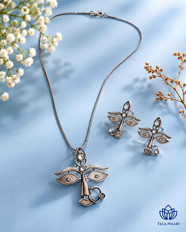 Maa Durga Silver Plated Necklace Set