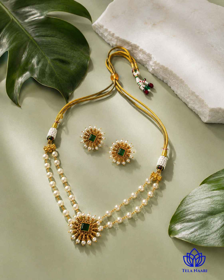 Jeevika Gold Plated Gold Stone Necklace Set