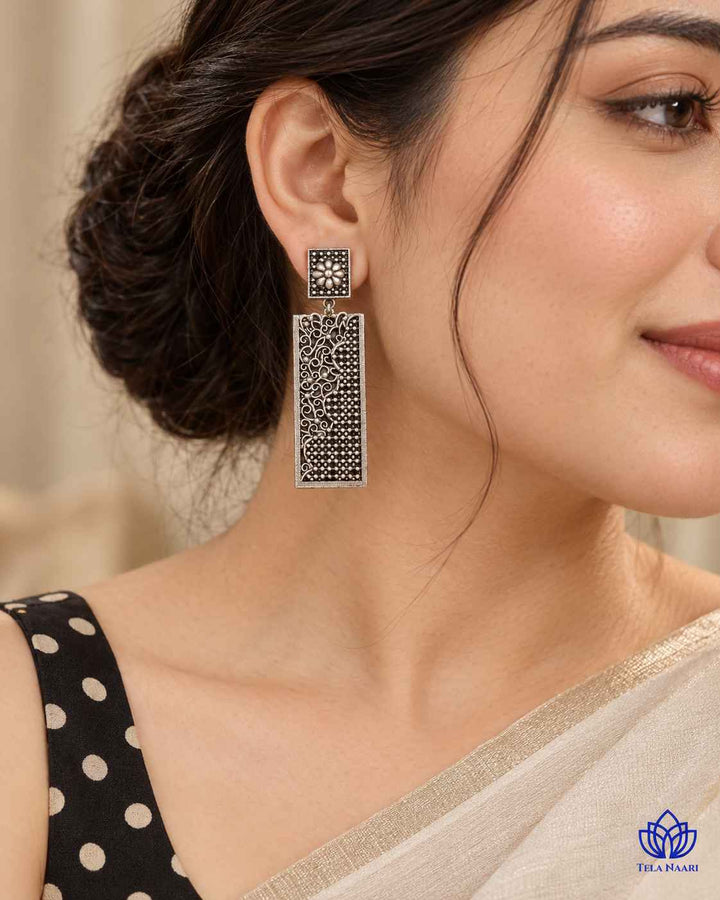 Bhavya Tear Drop Silver-Plated Earrings