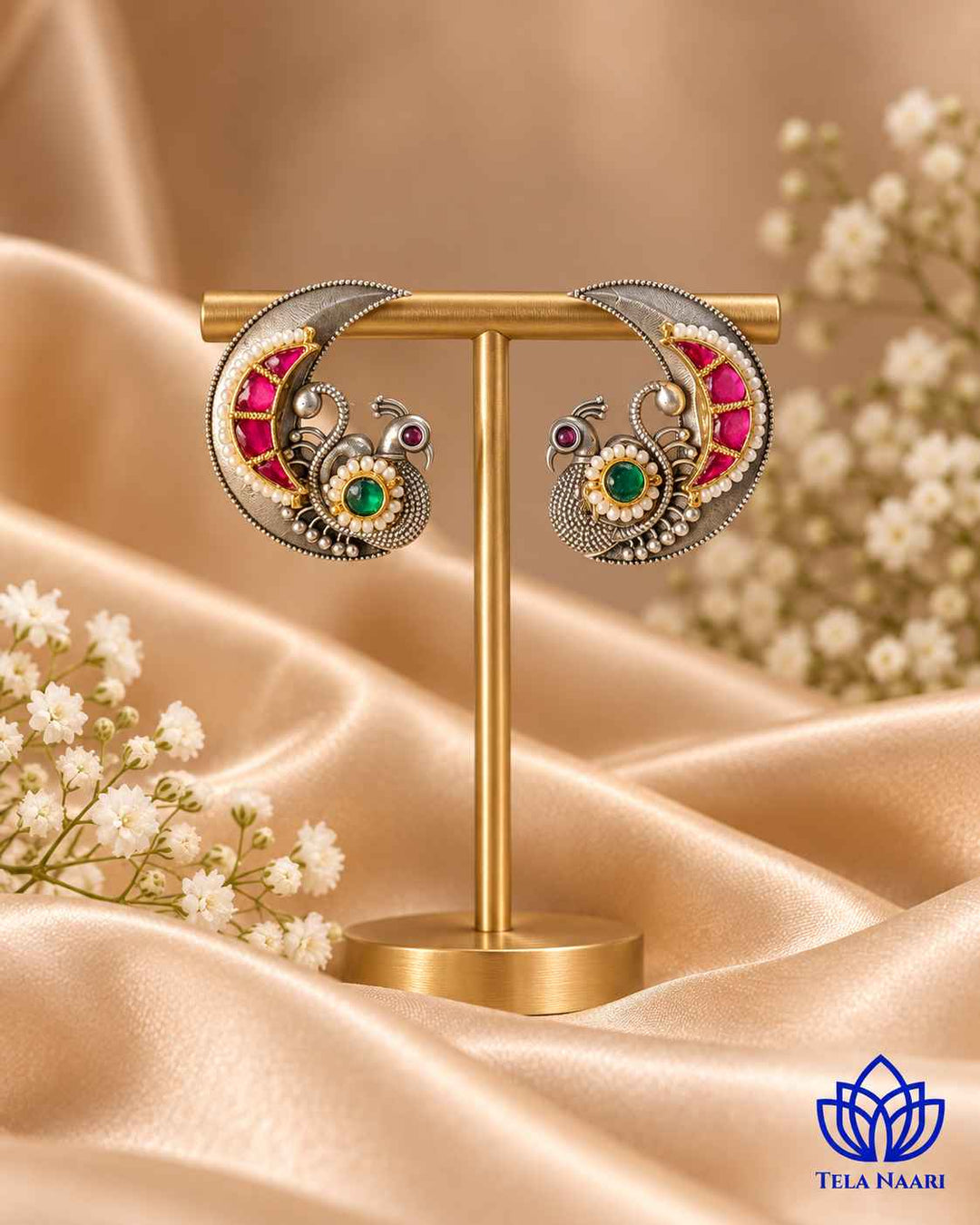 Nayana Dual Tone Fushion Pachi Kundan Stud Earrings