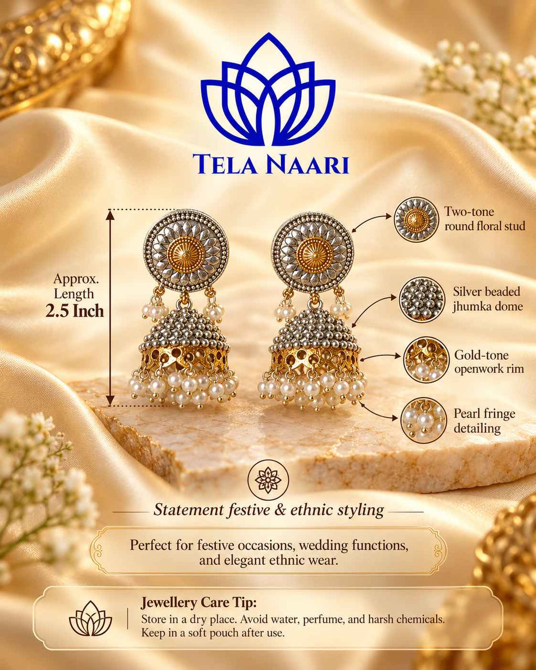 Renu Dual Tone Silver Plated Jhumka Earrings