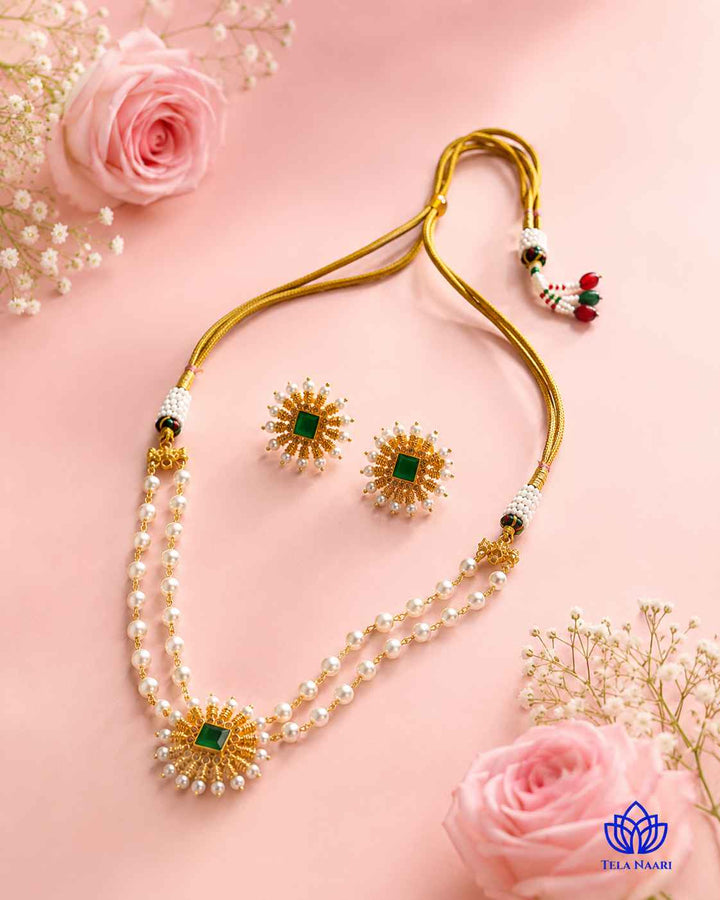 Jeevika Gold Plated Gold Stone Necklace Set