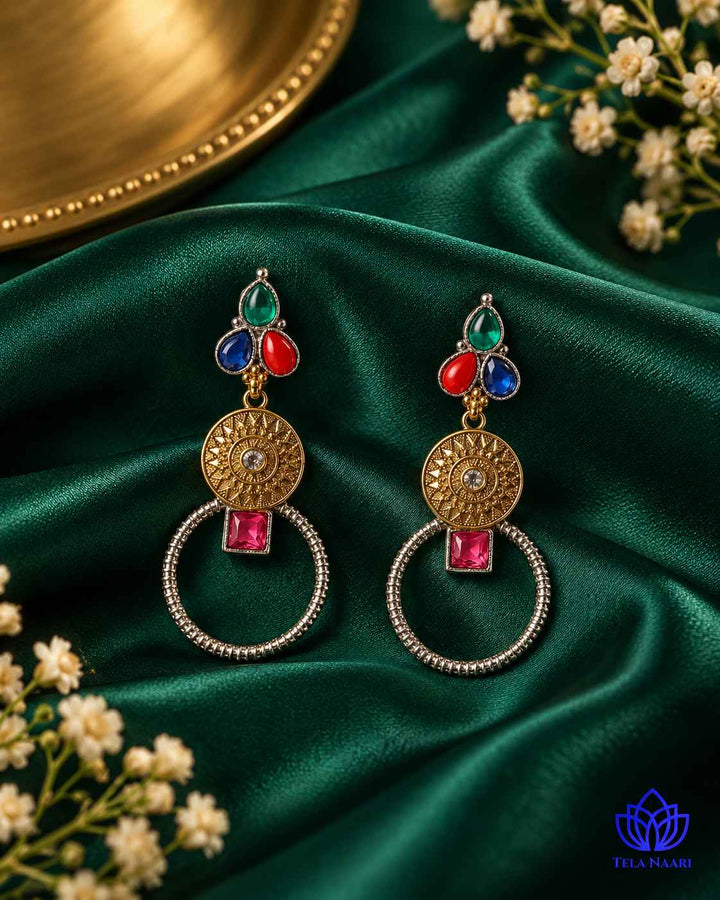 Aishwarya Multicolor Dual Tone Silver Plated Earrings