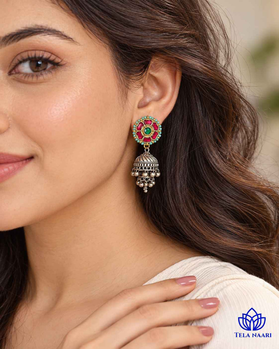 Sushmita Dual Tone Pachi Kundan Jhumka Earrings