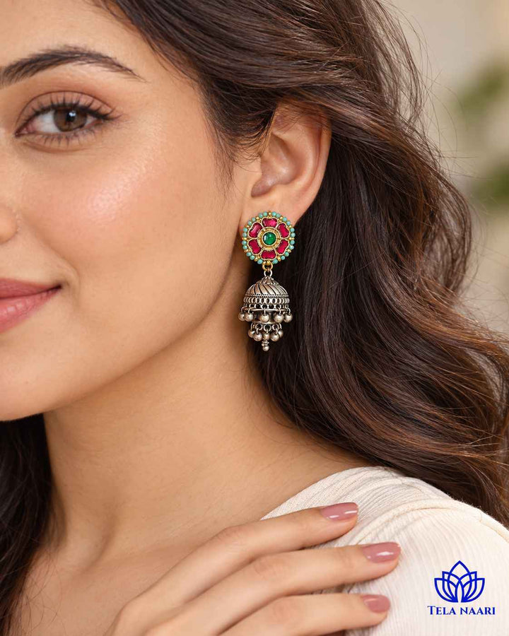Sushmita Dual Tone Pachi Kundan Jhumka Earrings