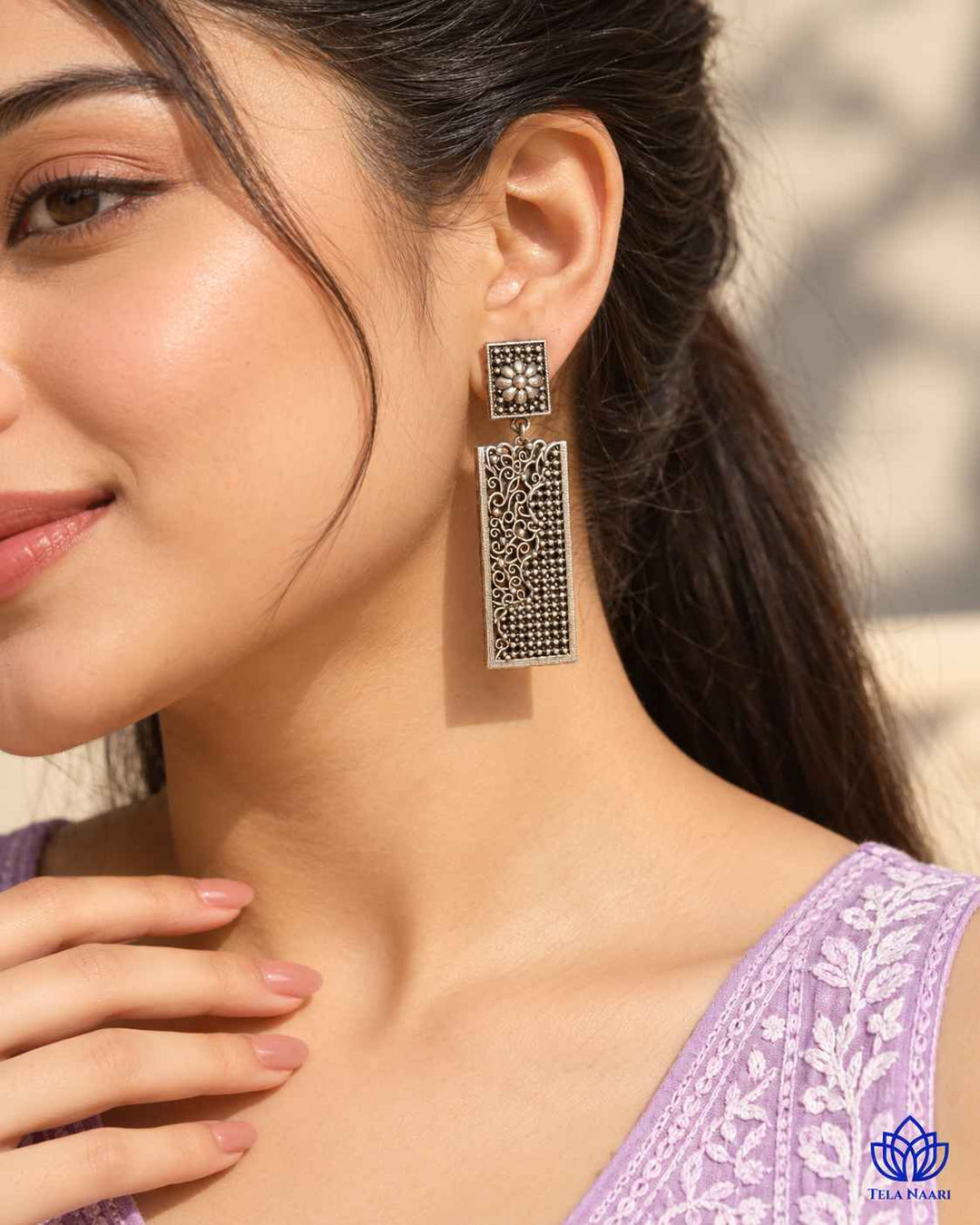 Bhavya Tear Drop Silver-Plated Earrings