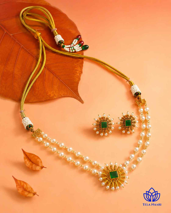 Jeevika Gold Plated Gold Stone Necklace Set