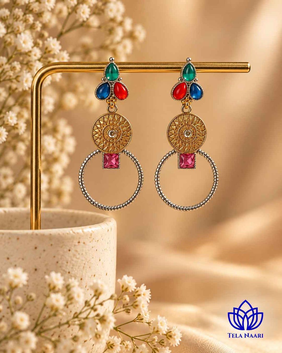 Aishwarya Multicolor Dual Tone Silver Plated Earrings