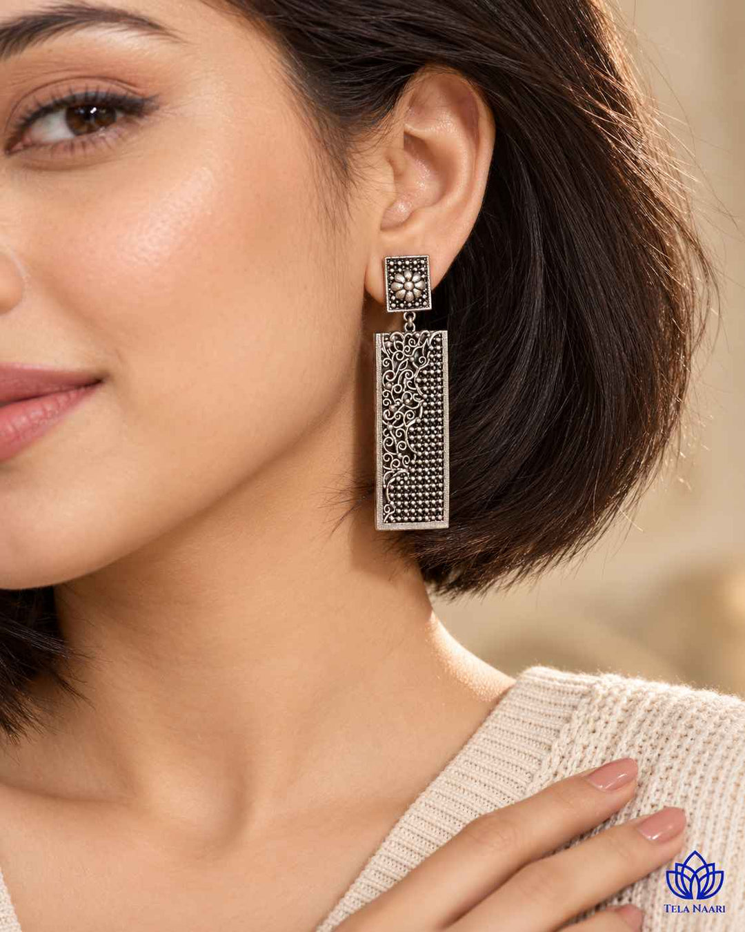 Bhavya Tear Drop Silver-Plated Earrings