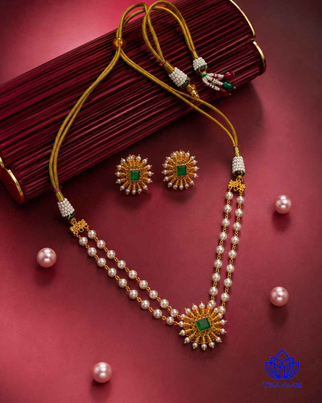 Jeevika Gold Plated Gold Stone Necklace Set