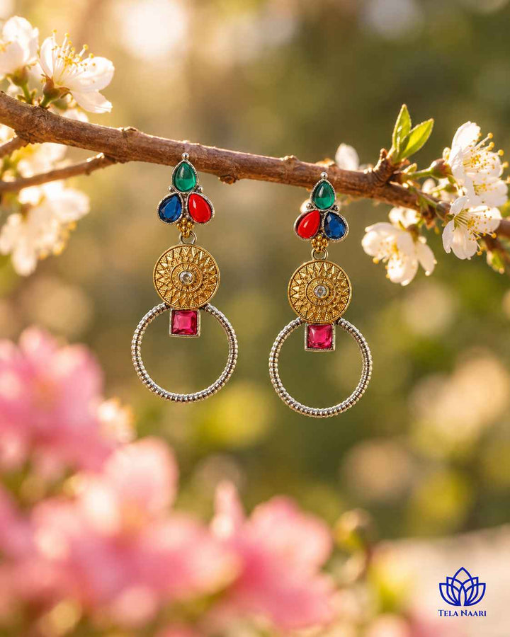 Aishwarya Multicolor Dual Tone Silver Plated Earrings