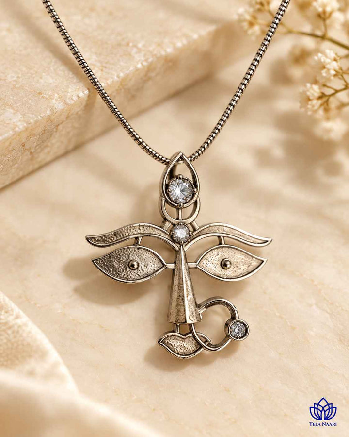 Maa Durga Silver Plated Necklace Set