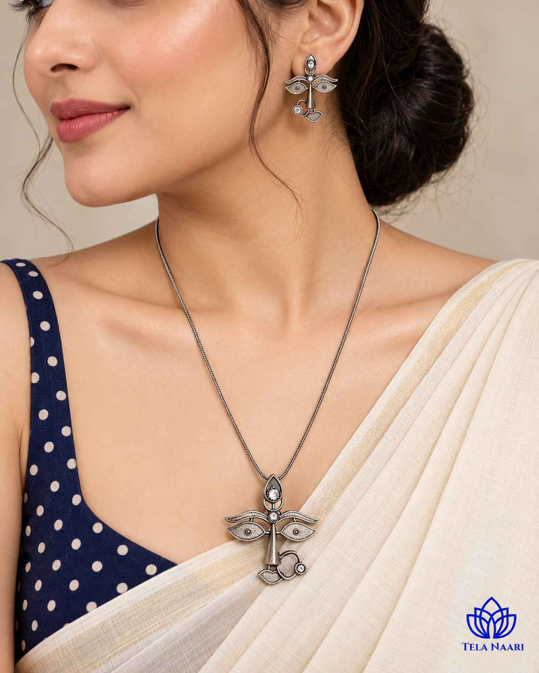 Maa Durga Silver Plated Necklace Set