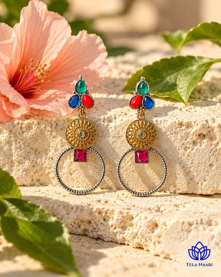 Aishwarya Multicolor Dual Tone Silver Plated Earrings