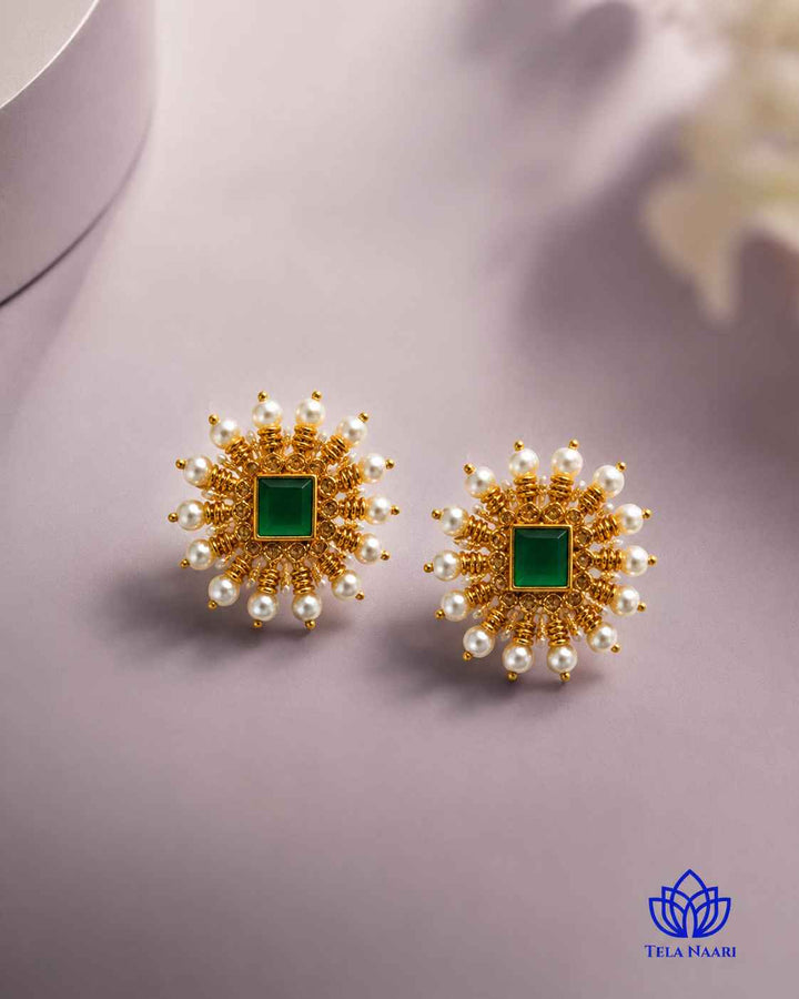 Jeevika Gold Plated Gold Stone Necklace Set