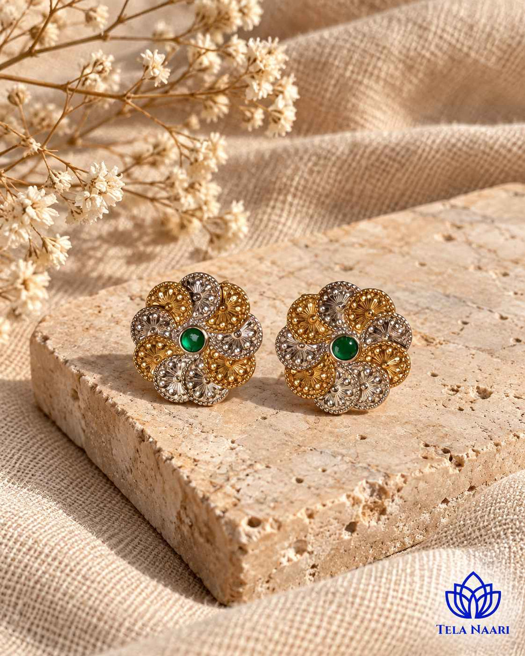 Anubhuti Silver Plated Dual Tone Stud Earrings