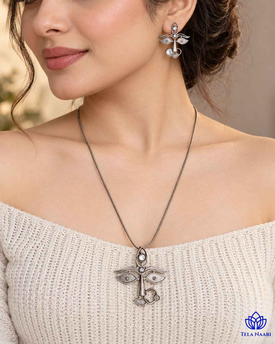 Maa Durga Silver Plated Necklace Set