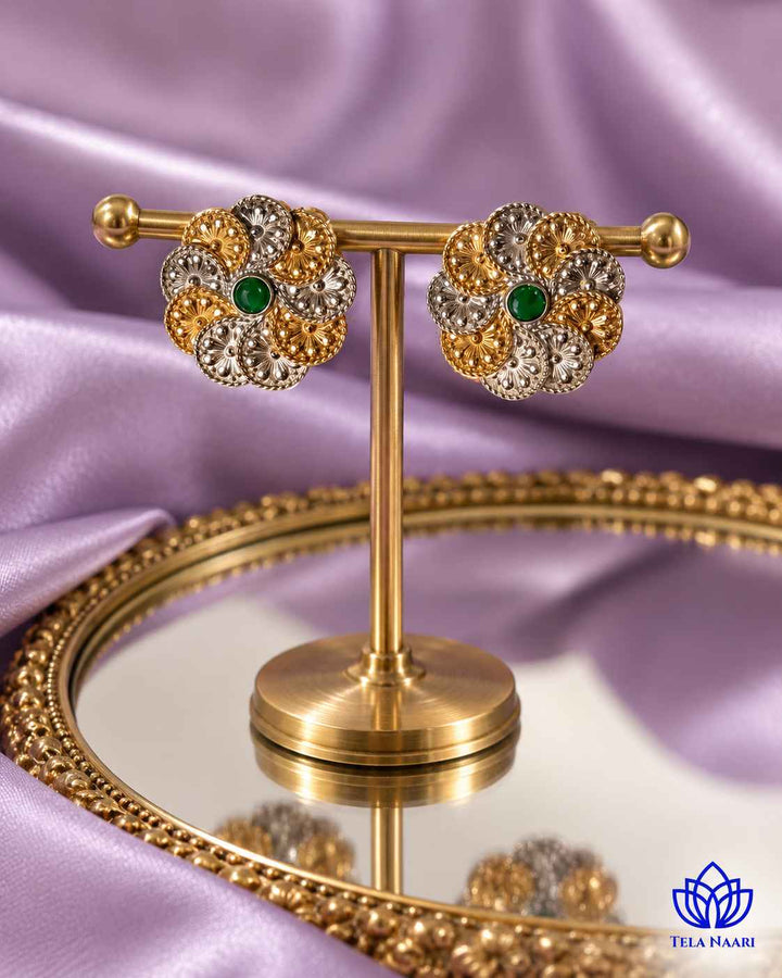 Anubhuti Silver Plated Dual Tone Stud Earrings
