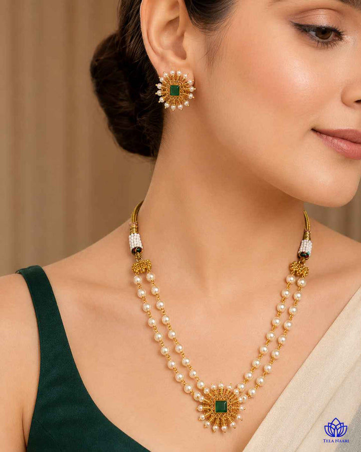 Jeevika Gold Plated Gold Stone Necklace Set