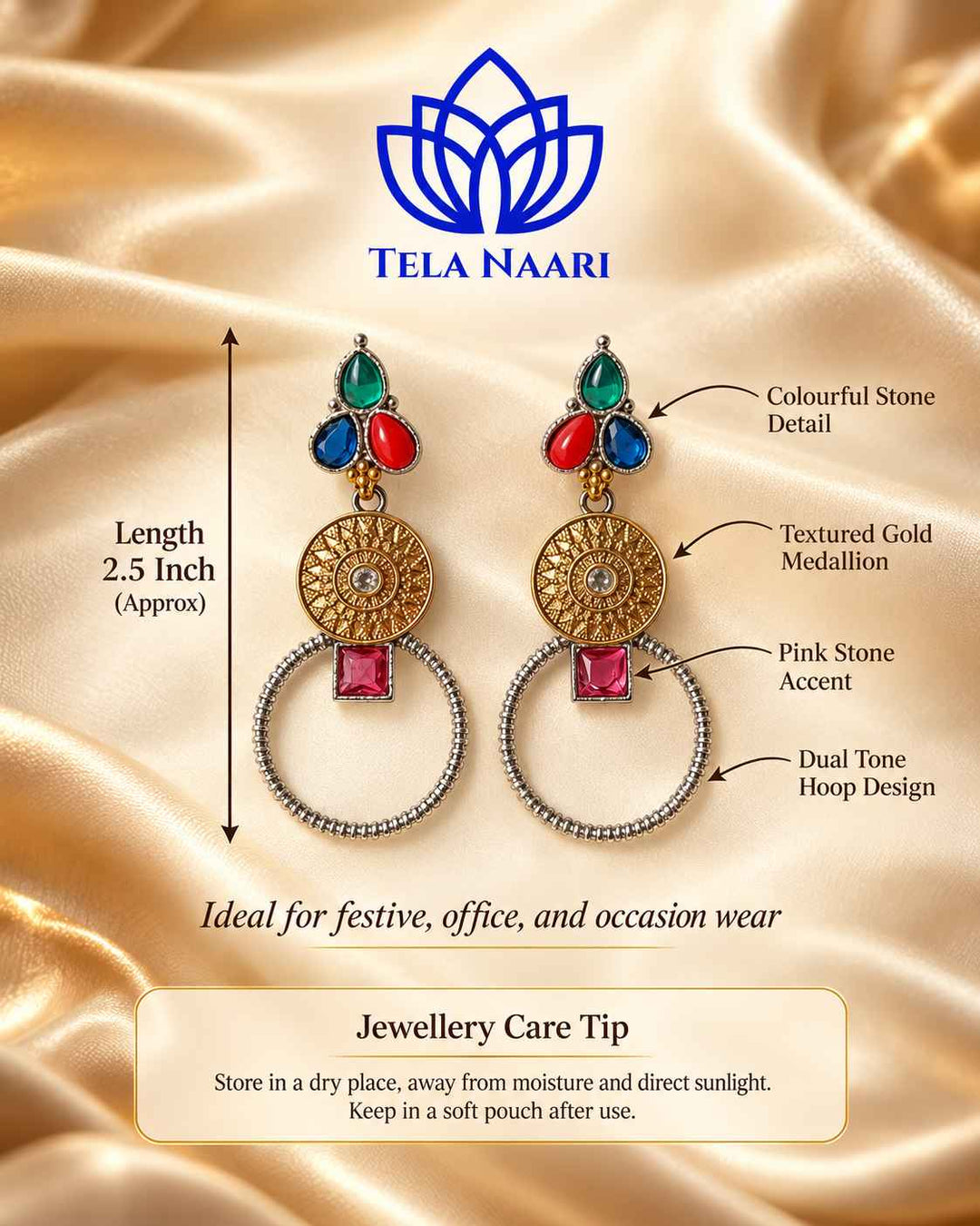 Aishwarya Multicolor Dual Tone Silver Plated Earrings