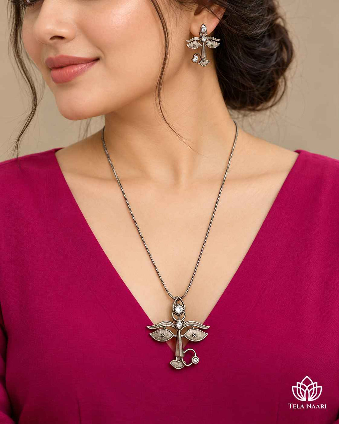 Maa Durga Silver Plated Necklace Set