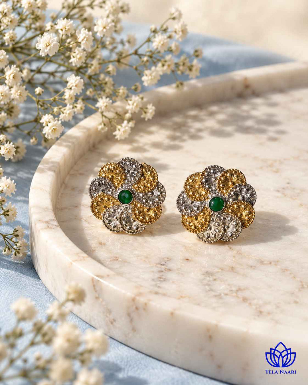 Anubhuti Silver Plated Dual Tone Stud Earrings