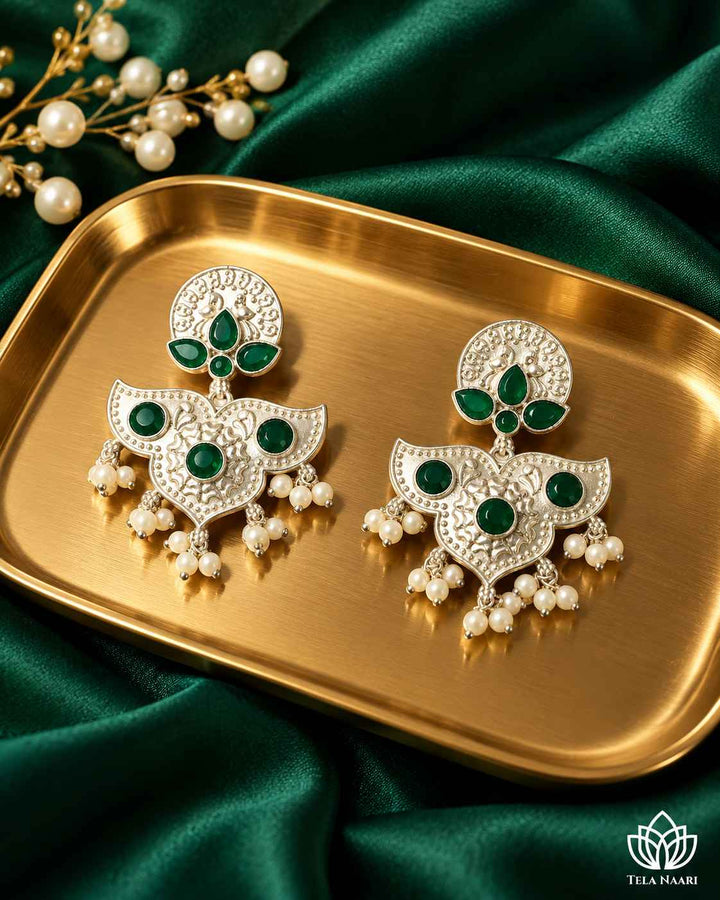 Silver Oxidised Green Earrings Bashobi